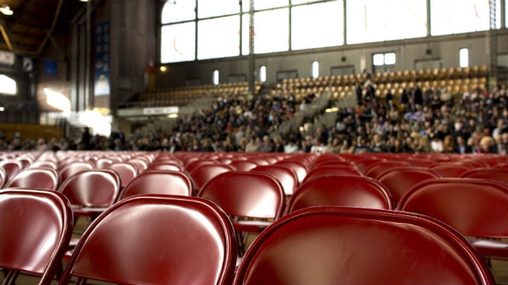 Red seats in an audience